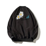 Yellow Varsity Jacket Autumn Boys Baseball Collar Casual Top Daisy Printed Baseball Uniform