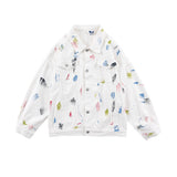 Men Denim Coat Jean Jackets Splash-Ink Hand Painted Graffiti Denim Jacket Men Harajuku Style Loose Lapels Workwear Jacket Denim Coat