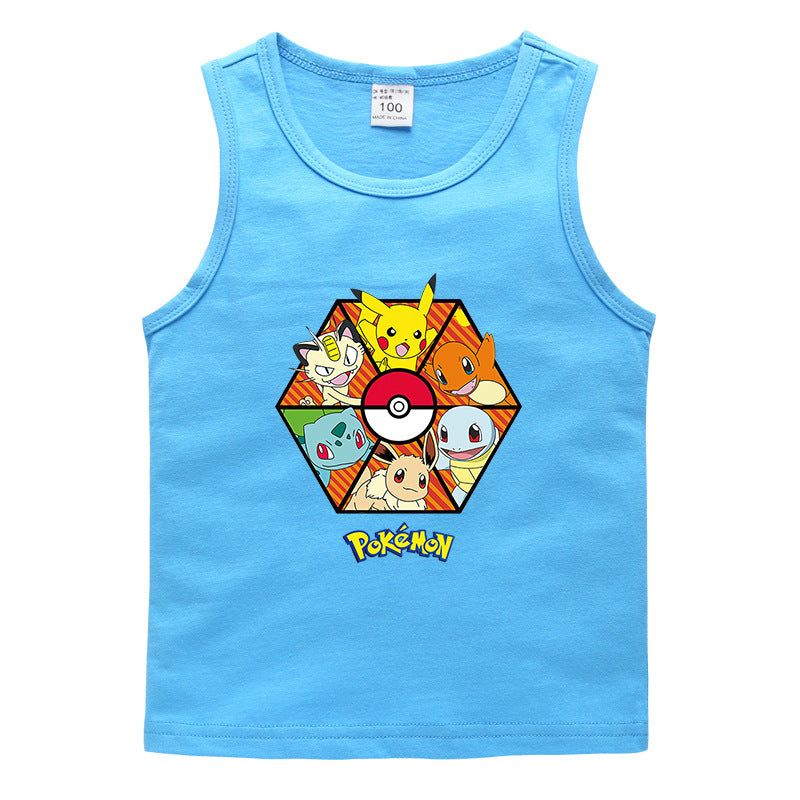 Children Pokemon Pikachu T Shirt Cotton Leisure Sports Sweat-Absorbent