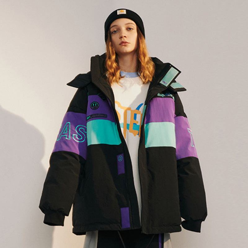 Women Winter Coats Puffer Jacket Down Coat Fall Winter Coat Contrast Color Drawstring Warm Leisure Down Jacket