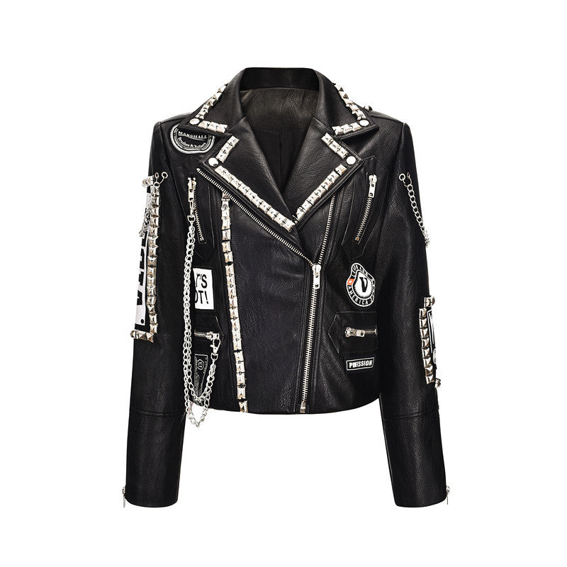 Punk Rock Jacket Rivet Graffiti Punk Pu Jacket