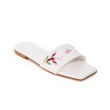 Flat Dress Sandals Large Size Embroidered Flower Cutout Square Toe Sandals