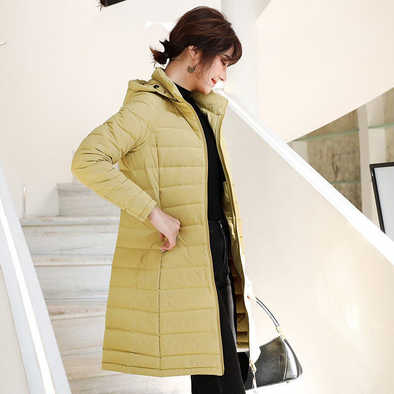 Women Winter Coats Puffer Jacket Down Coat Slim Fit Mid-Length Casual Winter Hooded Jacket