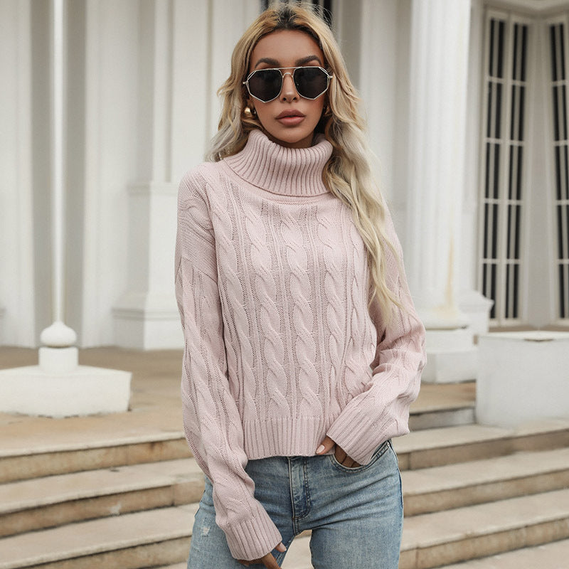 The Rock Turtleneck Autumn and Winter Turtleneck Cable-Knit Sweater Knitwear Casual Base Pullover Top