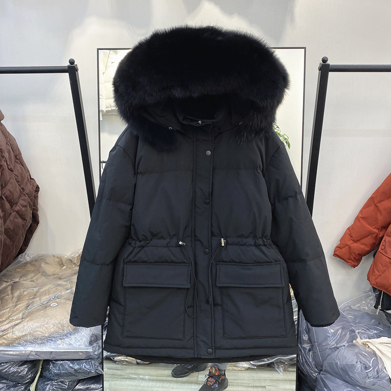 Women Winter Coats Puffer Jacket Down Coat Down Jacket Women 'S Short Drawstring Thickened Hooded Large Fur Collar Coat