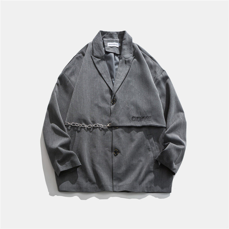 Men's Casual Suit Man Blazer Chain Stitching Suit Jacket Men Loose Lapels Casual Small Suit