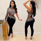 Party Pants Suits Fashion Nightclub Women's Sheer Mesh Jumpsuit