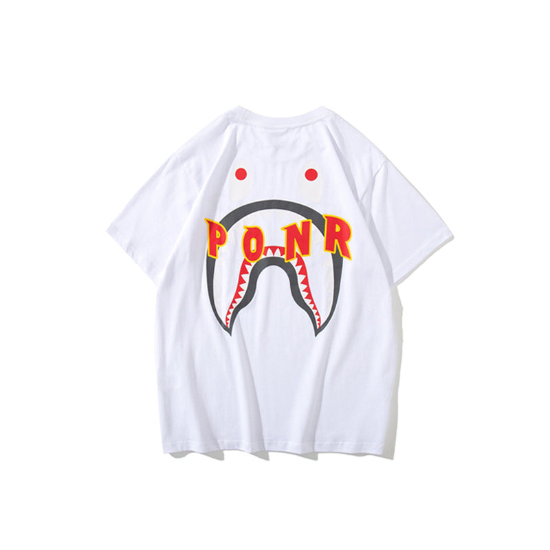 WGM Closing Summer Shark Head Men's and Women's Large Size Loose Short Sleeve T-shirt