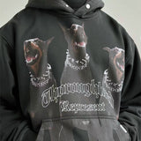 Present Thoroughbred Doberman Dog Print Hoodie Vintage Distressed Loose Hip Hop Hoodie
