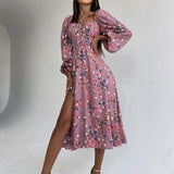 Emery Rose Dresses Long Sleeve Printed Halter Dress Puff Sleeve Split Dress