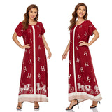 Muslim Women Stylish Kashibo Abaya Muslim Ladies Long Gown Islamic Clothing Jilbab Jalabiya Pullover Print Red Loose-Fitting Maxi Dress