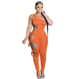 Summer Irregular Sexy Hollow-out One-Shoulder Strap Tight Trousers Jumpsuit