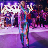 Autumn Color Tie-Dyed round Neck Long Sleeve Sexy Trousers Jumpsuit