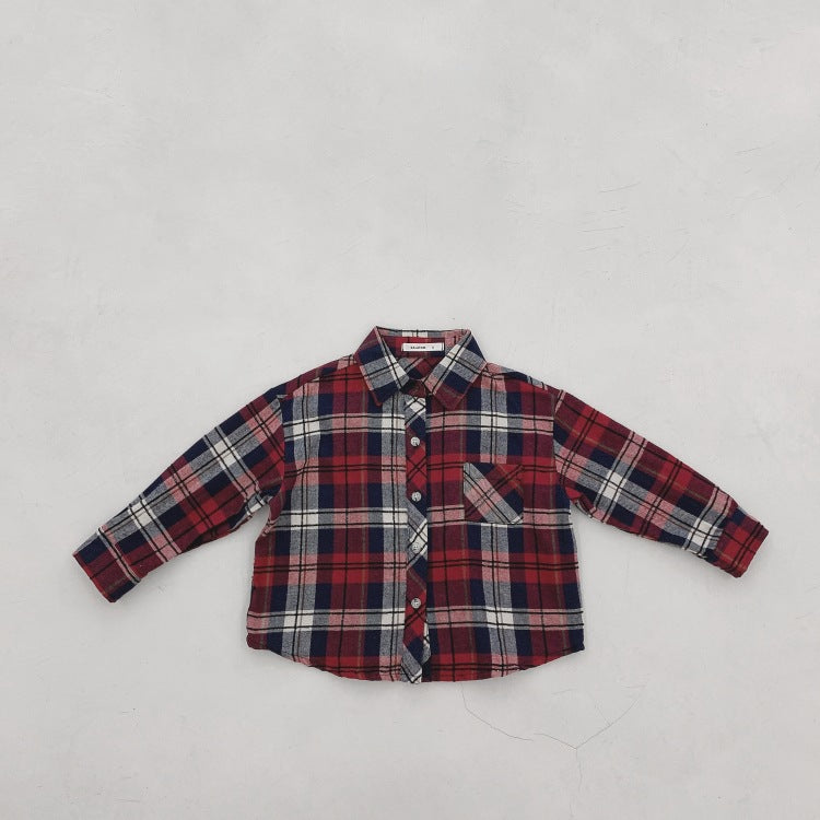 Spring Tops Children's Long-Sleeved Casual Plaid Shirt