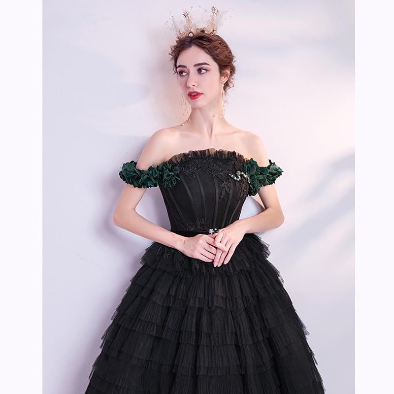 Women'S Evening Dress Ball Gown Princess Quinceanera Wedding Dresses Princess Puffy Cake Dress Off-Shoulder Black Evening Dress