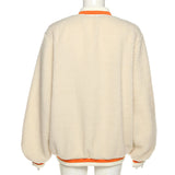 Brown Cropped Varsity Jacket  DA 5347b embroidered contrast stitching lamb velvet jacket