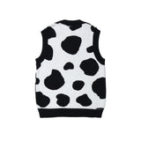 Men Sweater Vest Cow Spot Contrasting Color Jacquard Sweater Vest Men's Loose V-neck Sleeveless Coat Sweater Vest