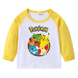 Children Pokemon Pikachu Hoodie Spring and Autumn round Neck Cartoon Long Sleeve T-shirt Cotton