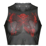 Women Rave Outfits Tops See-through Women's Printed Wear Sexy