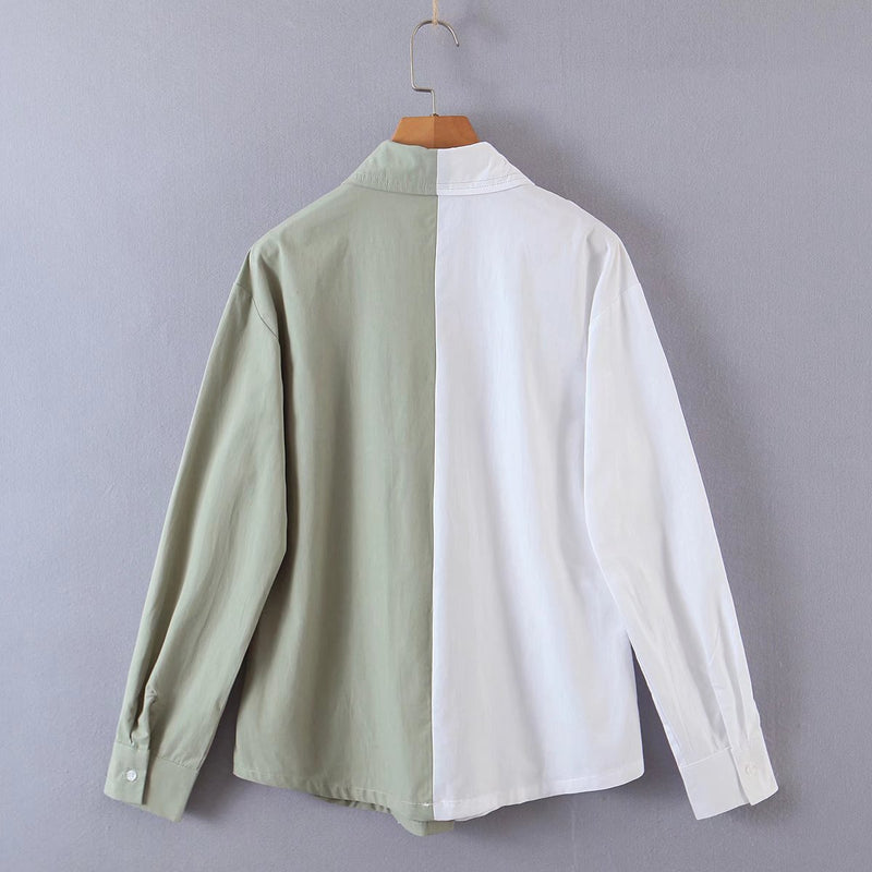 Women Fall Fall Personality PU Leather Design Loose Temperament Stitching Shirt