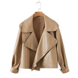 Women Fall Fall Three-Color Handsome Leather Coat Big Lapel Long Sleeve Top