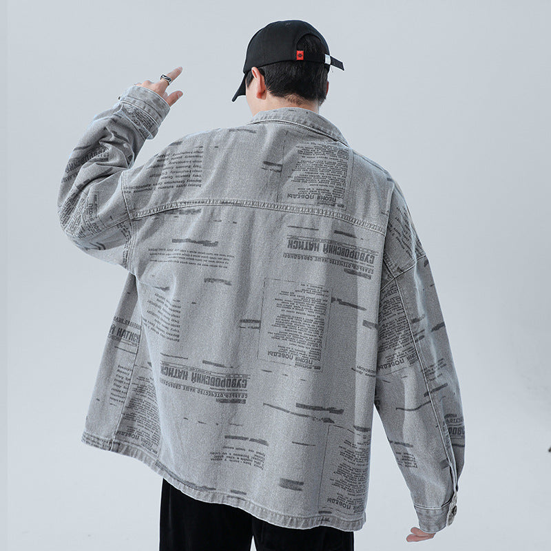 Denim Varsity Jacket Loose Denim Jacket Men's Autumn and Winter Loose Outdoor Casual Jacket