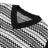 Men Sweater Vest Contrasting Color Jacquard Sweater Vest Vest Men's BF Idle Style Loose V-neck Sleeveless Sweater Coat