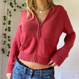 Preppy Aesthetic Sweater Hooded Zipper Solid Color Coat Short Top