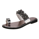 Women Open Toe Sandals Flats Summer Flat Flip-Flops Fashionable Sequins Beach Shoes