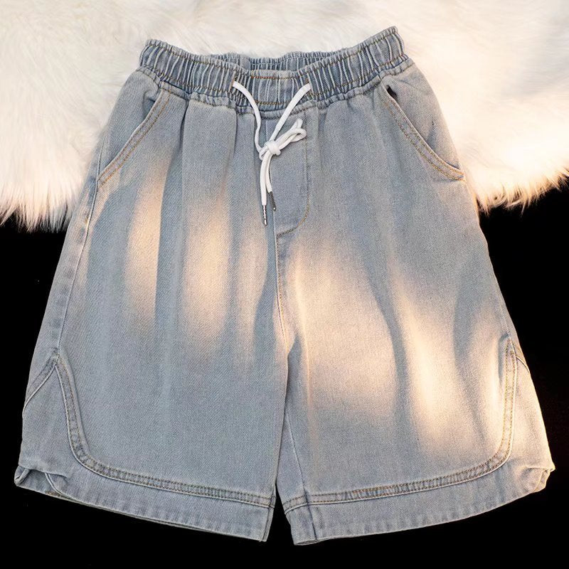 Men Denim Shorts Men's Summer Loose Large Size Retro