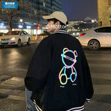 Men Sweatshirts Reflective Printed Baseball Uniform Jacket Men Baggy Coat