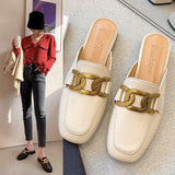 Finn Chain Pointed Toe Mule Toe Cap Semi Slipper Women's Summer Outdoor Slippers Mules Shoes