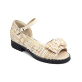 Flat Dress Sandals Summer Low Heel Peep Toe Bow Buckle Sandals
