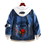 Stranger Things Hellfire Club Coat Denim Hooded Sweatshirt Stranger Things Fake Two Pieces Loose Denim Jacket