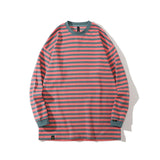 Mens Fall Outfits Vintage Stripe round Neck Sweater Men's Loose Couple Casual Long Sleeve Bottoming Top