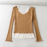 Women Fall Fall Five-Color Fake Two-Piece off-Shoulder Sweater Slim Pullover Top