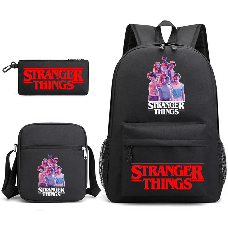 Stranger Things Hellfire Club Backpack Schoolbag Backpack Three-Piece Canvas Bag Crossbody Bag