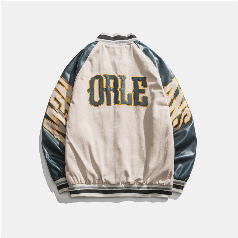 Cream Color Varsity Jacket Baseball Uniform Men's Spring and Autumn Hip Hop Multicolor Jacket Jacket