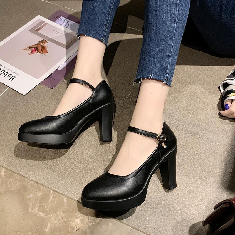 Nude Block Heels Chunky Heel Platform Super High Heel Low-Cut Shoes