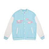 Mens Fall Outfits Cartoon Foam Printed Color Matching Sleeve Couple Baseball Uniform Coat Sports Jacket