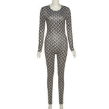 Summer Sexy Fashion Printed Long Sleeve Slim Casual Sports One-Piece Trousers For Women