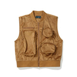 Men Sweater Vest Solid Color Multi-Pocket Workwear Waistcoat Men's Retro Loose Underwaist Tank Game Waistcoat