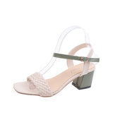 Nude Strappy Block Heels Sandals