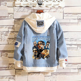 Comic Denim Jacket Bad Bunny Cartoon Printed Denim Spring and Autumn Men's Loose Jacket