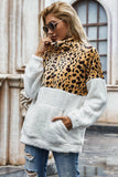 Women Winter Coats Autumn and Winter New Women 'S Clothing Leopard Splicing Pullover Fleece Sweatshirt Baggy Coat