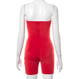 Stitching Solid Color Sleeveless Backless Lace-up Tied Slim Fit Shorts Jumpsuit