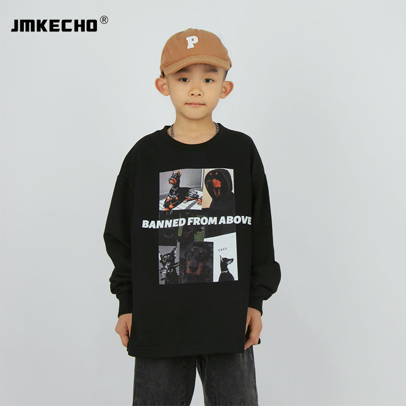 Kids Present Thoroughbred Doberman Dog Print T-Shirt Sweater Boy Children's Autumn Clothing Loose round Neck