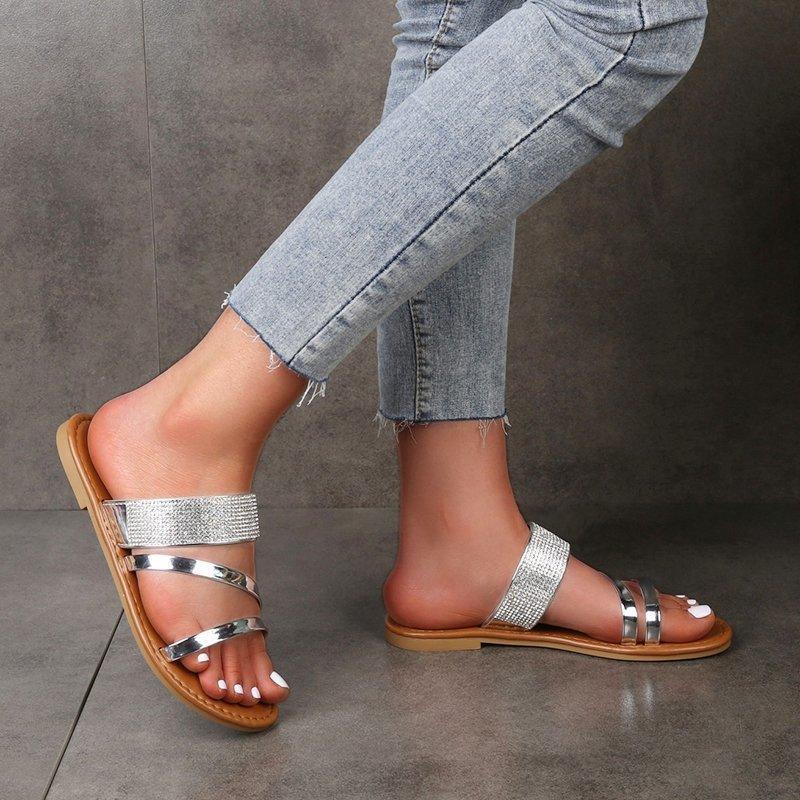 Women Open Toe Sandals Flats Summer One-Line Large Size Sandals
