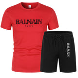 Balmain T Shirt & Sweatpant 2 Piece Set Men's Sport Suit Casual Shorts Short Sleeve
