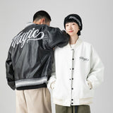 White Varsity Jacket Autumn Hip-Hop Street Men's Jacket PU Leather Coat Embroidered Loose Baseball Uniform Pu Jacket Men